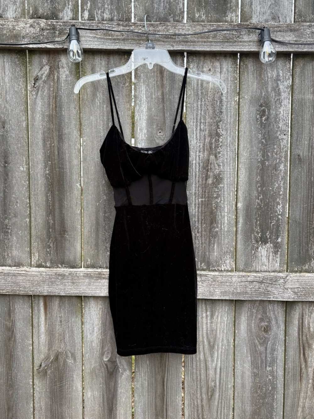 Windsor Black Velvet Bodycon Dress with Mesh  Cutout